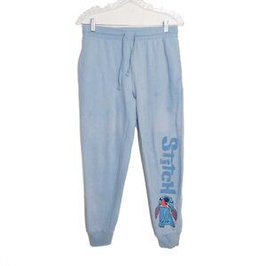 Disney Stitch Size M(7-9) Soft Fleece Jogger Sweatpants Light Blue Cartoon Chara